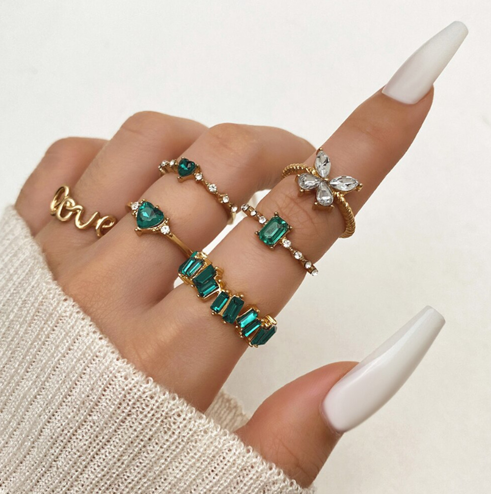 Gold & Green 6-Piece Stacking Ring Set